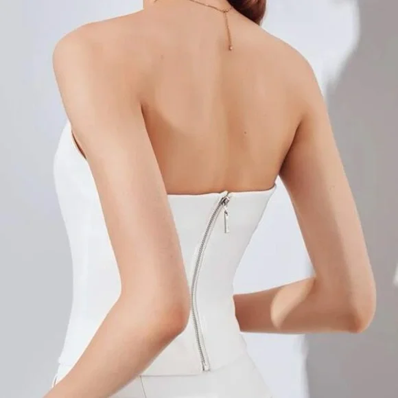 White strapless zipper back tube top - double lined - Picture 2 of 3
